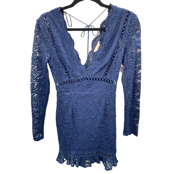 Showpo Who Am I Dress Womens 8 Navy Blue Crochet Lace Formal Event‎ Cocktail Top - Image 3