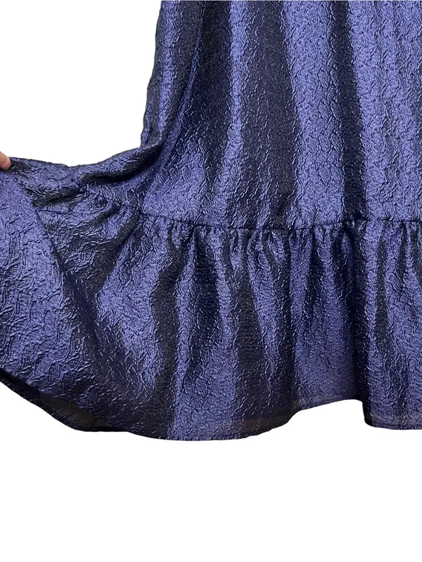 NWT Anthropologie Navy Blue Textured Puff Sleeve Dress - Image 5