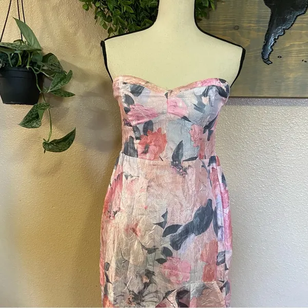 Lulus NWOT Blushing Darling Light Pink Floral Strapless High-Low Maxi Dress - Image 3