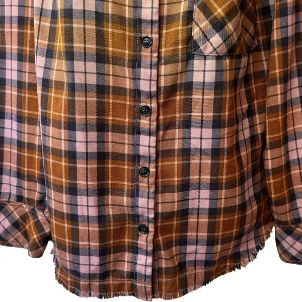 Free People‎ Cozy Dream Flannel Buttondown Oversized Raw Hem Feminine Outdoors L - Image 4
