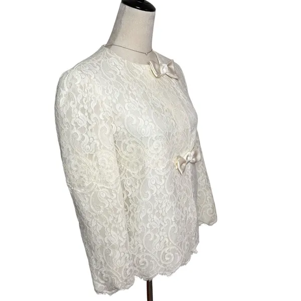 Vintage Lily of France Ivory Lace Bow Formal Jacket Small | Coquette‎ Romantic - Image 2