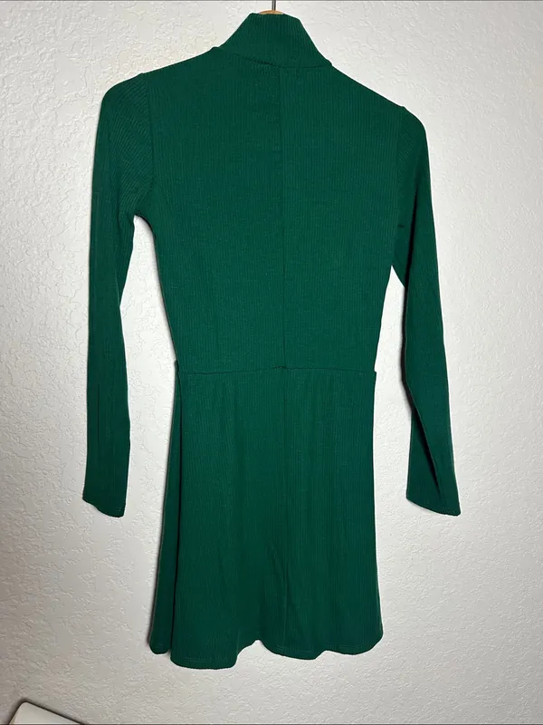 Reformation Emerald Maya Ribbed Dress Fall Holiday Turtleneck Mini Long Sleeve - Image 6