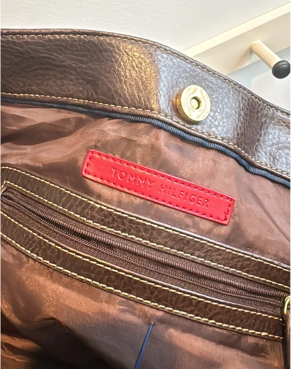Y2K Chic Tommy Hilfiger Brown Leather & Canvas Bag - Image 3
