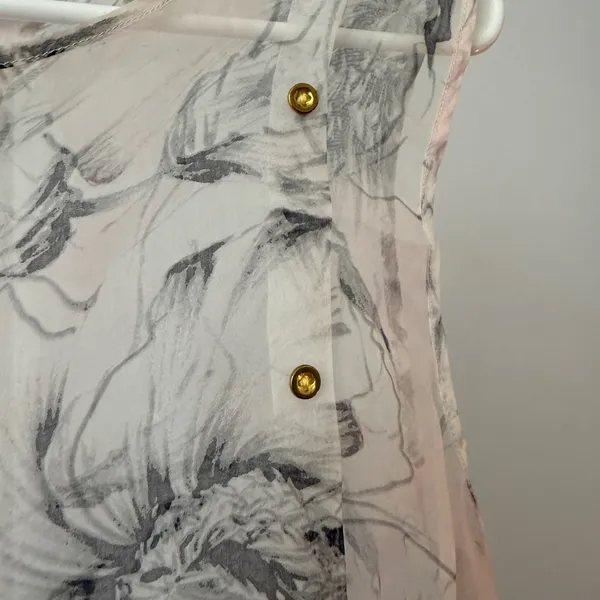 Silk Floral Boho Fairy Ethereal Tie Waist Sleeveless Blouse Pink Cream S - Image 3