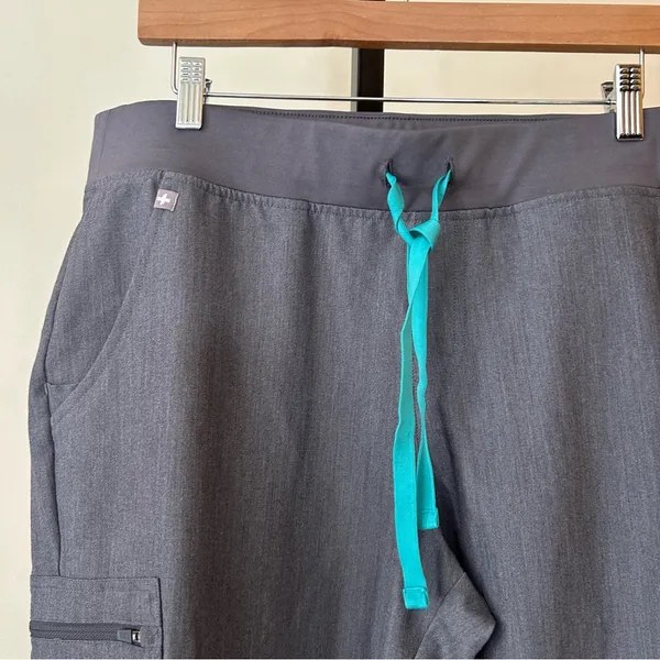 Figs Zamora Joggers Scrub Pants Technical Collection‎ Gray Teal Drawstring XLP - Image 3