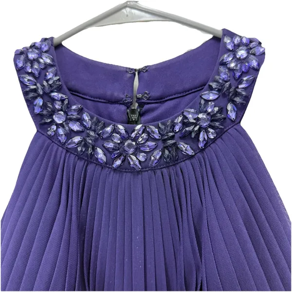 Alex Evenings Purple Beaded Sleeveless‎ Chiffon Halter Gown Size 8 Shawl - Image 6