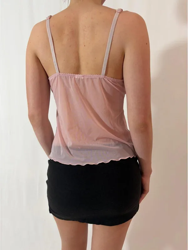 Sheer Angelic Pink Bow Embroidered Fairy Cami - Image 6