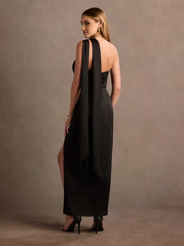 Azazie Atelier Olene Black Asymmetrical Maxi Dress - Image 2