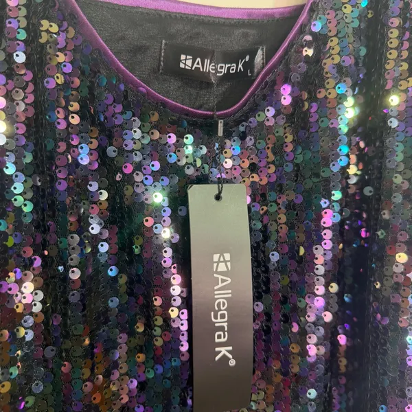 NWT Allegra K Iridescent Sequin V Neck Mini Party Club Dress Purple Green Large - Image 6