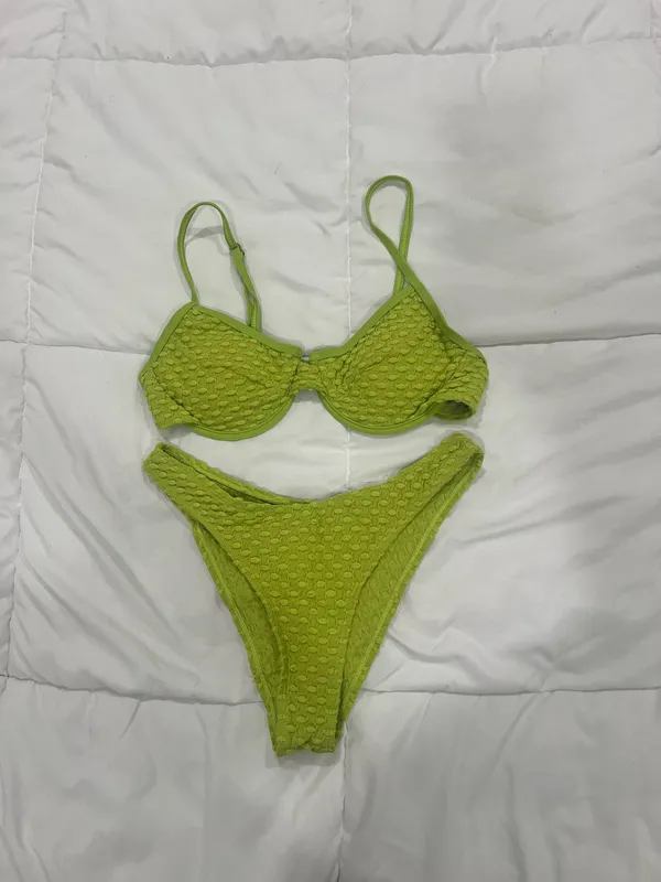 Green Textured Bikini Set Size Small - Image 2