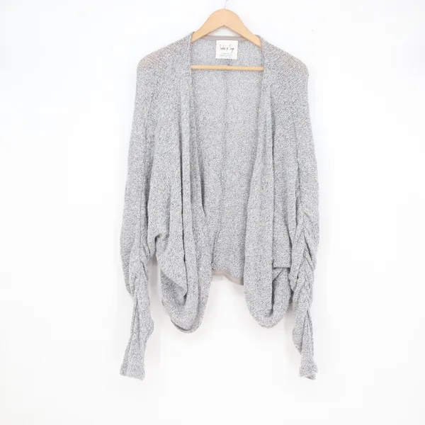 Sadie & Sage Grey Marled Open Front Cocoon Cardigan Ruched Sleeve XL - Image 2