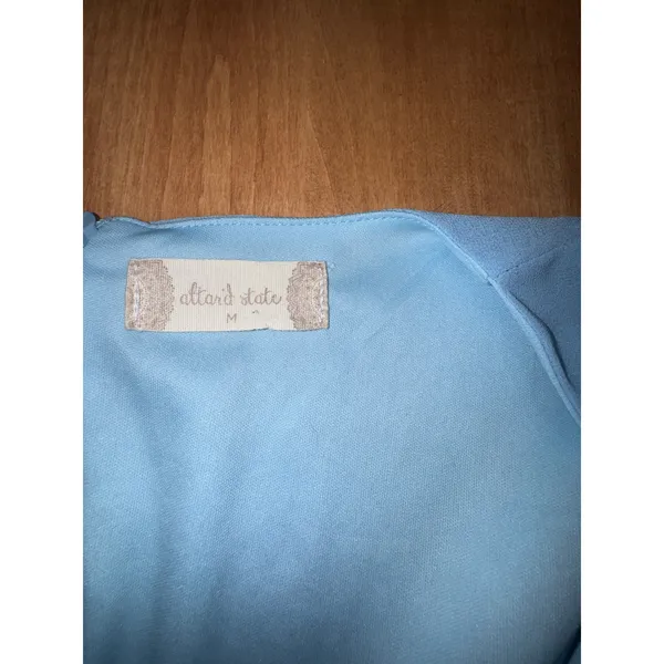 Altar'd State Light Blue‎ Ruffle Mini Dress Long Puff Sleeve Surplice V-Neck M - Image 2