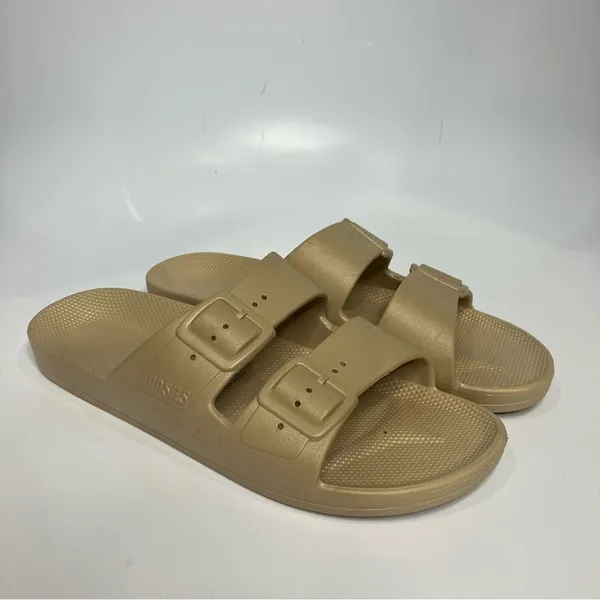 Freedom Moses sandals 2‎ strap slides slip on tan size 10-10.5 - Image 2