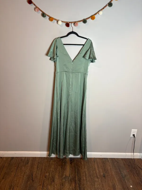 Azazie Soren Agave Green Maxi Dress Satin Stretch - Image 5