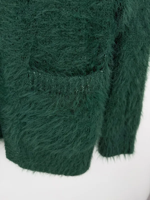 American Eagle Cardigan Women XS Green Fuzzy Knit Open Pockets Cozy Oversized - Image 3