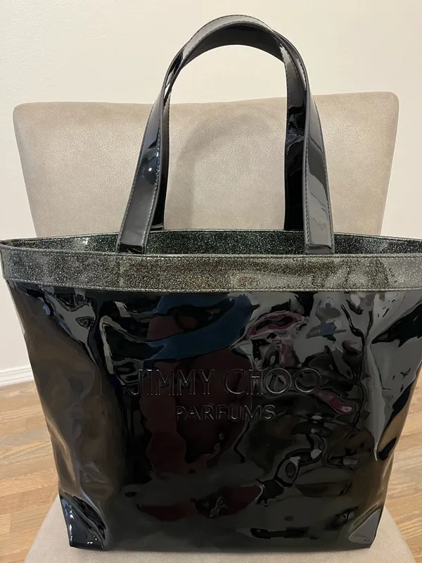 Jimmy Choo Parfums Black Patent Tote Bag Large Glossy Shopper Bag - Image 4