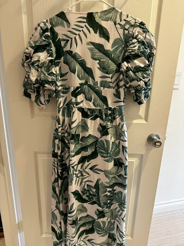 By Johanna Ortiz Linen maxi Dress Boho Puffy Sleeves Dress Floral Print - Image 7
