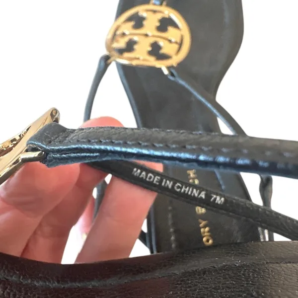 Tory Burch Metal Miller‎ Ankle Strap Sandals Black Gold Medallion 7 - Image 8