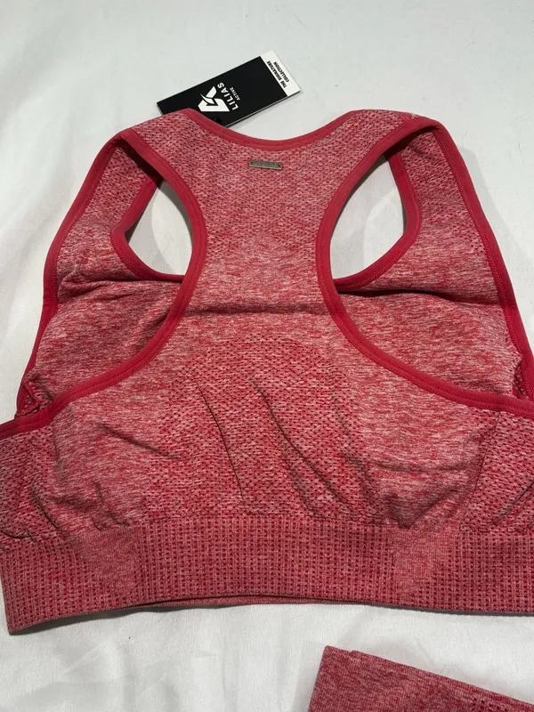 Lilias Active Signature Seamless High Waisted Bra and Leggings Set in Pink Marl - Image 5