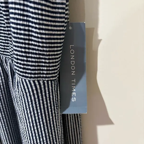 London Times White Navy Stripe Trapeze Tiered Midi Dress Size 6 - Image 6
