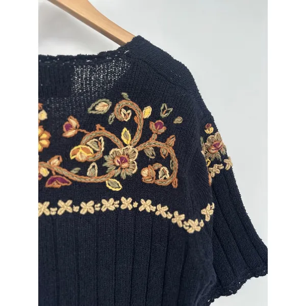 Vintage Northern Isles Cardigan Sweater Women L Navy Floral Hand Embroidered 90s - Image 7