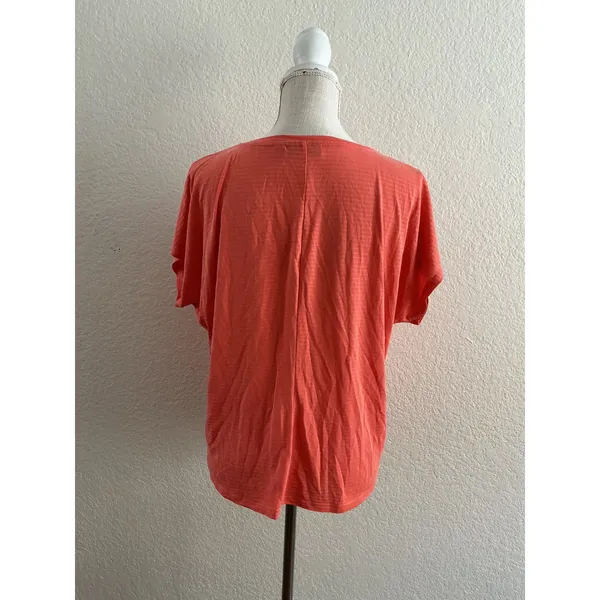 Apt. 9 Top Size L Coral Orange Short Sleeve Tie Front Knot Slub Modal Blend - Image 2