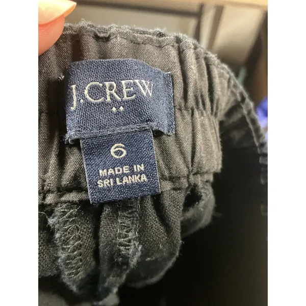 J.Crew Linen Cotton Pants Black Tapered Elastic Back Waist Womens Size 6 - Image 4