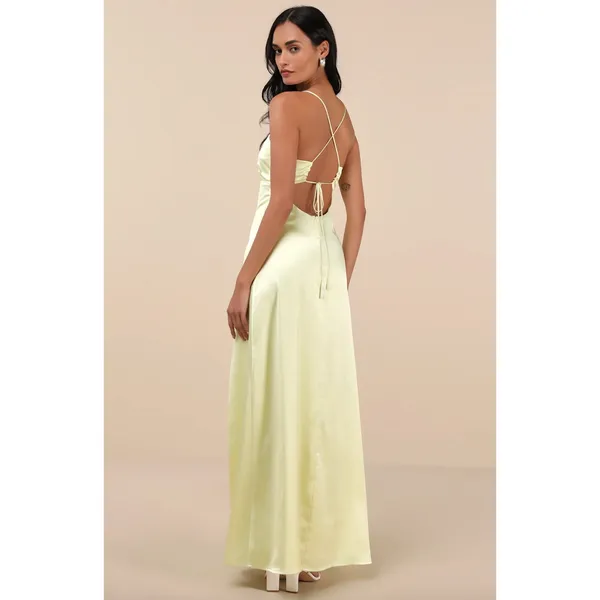Lulus Stunning Example Light Yellow Satin Backless Maxi Dress Long Formal XL NWT - Image 2
