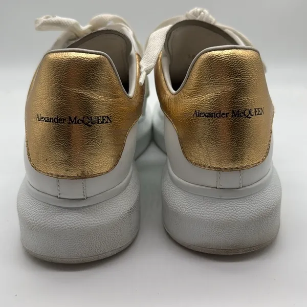 Alexander McQueen Metallic Gold & White Oversized Lace Up Sneakers Size 39 - Image 6