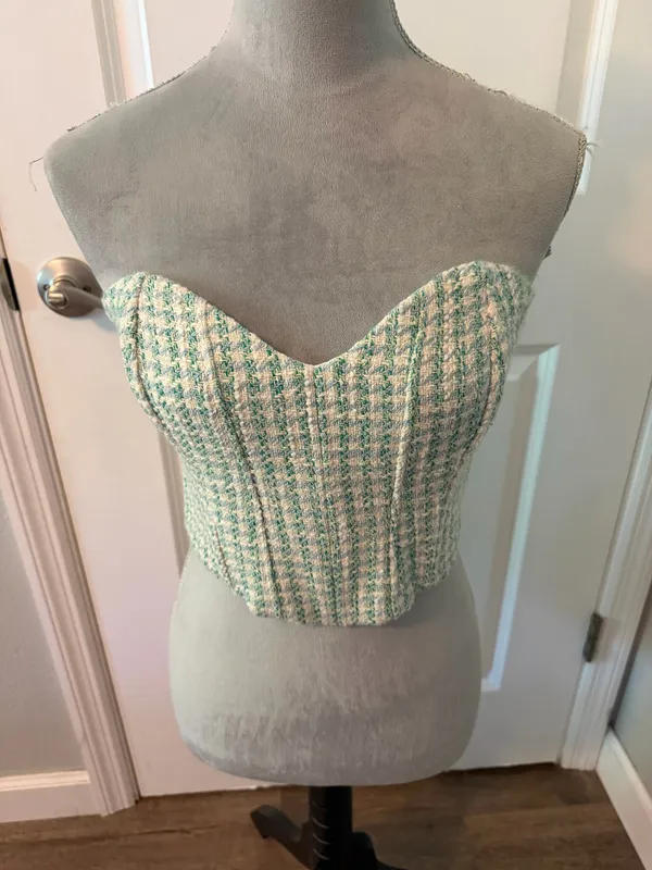 Zara Mint and Cream Tweed Strapless Bustier Top - Image 2
