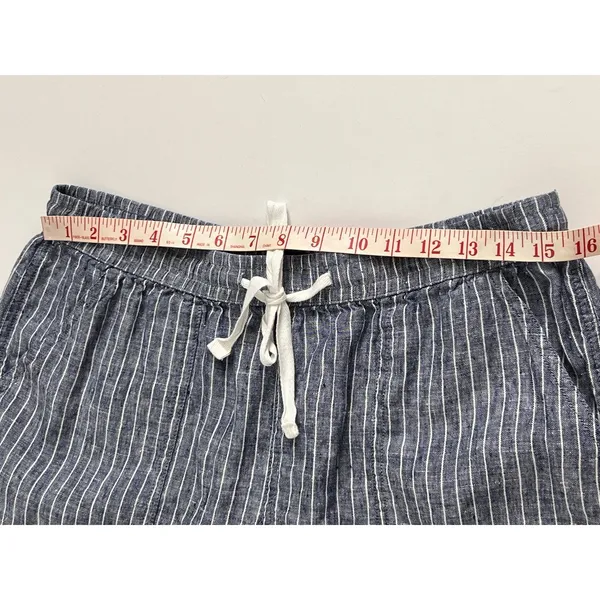 Quince Drawstring Shorts Large Blue White Striped 100% Linen Pull-On Pockets - Image 7