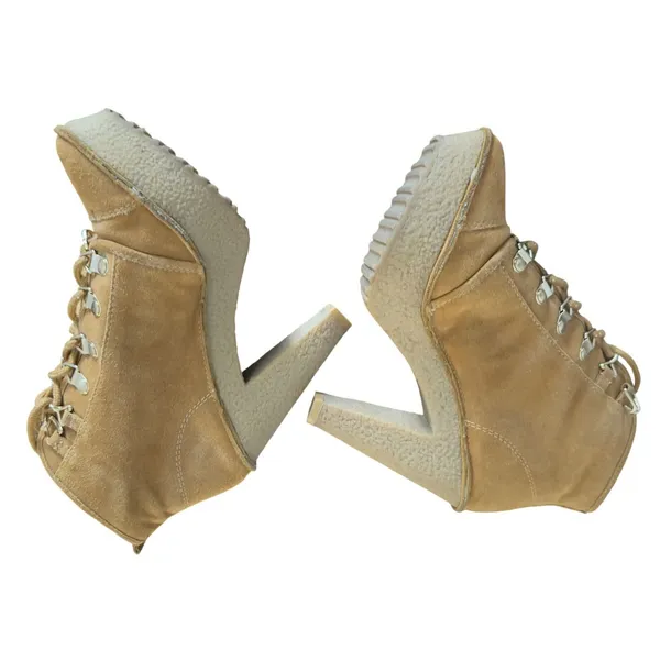 Michael‎ Kors Tan Chestnut Suede Lace Up Chunky Heel Ankle Boots Women 6M Y2k - Image 4