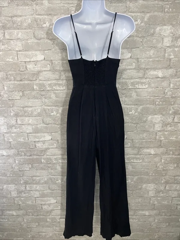 Urban Outfitters Black Spaghetti-Strap Wide-Leg Jumpsuit with Side Buttons - Image 4