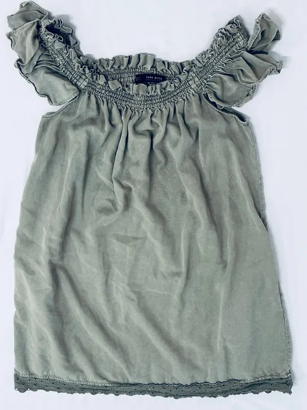 Smocked Off Shoulder Mini Dress - Army Green - S - Image 16