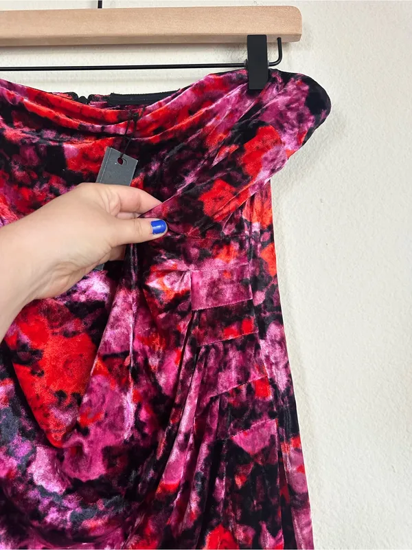 NWT Steve Madden Crushed Velvet Floral Strapless Midi Dress - Image 6