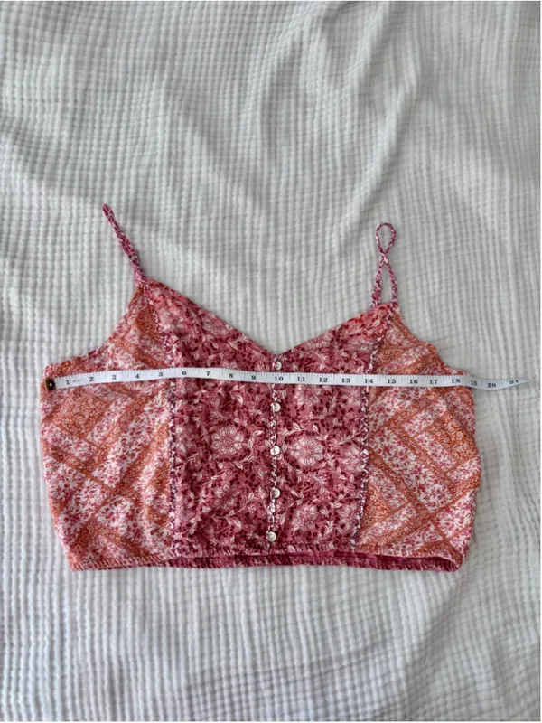 Women's American Eagle Floral Crop Top Size L Pink Orange - Image 5