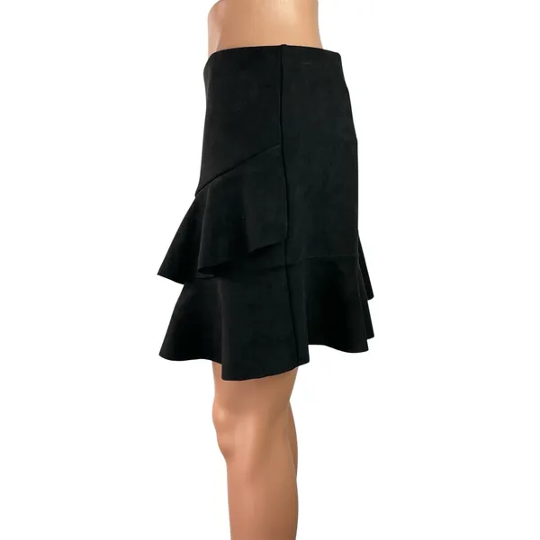 Naked Zebra Women's Black High Waisted Ruffle Tiered Flare Mini Skirt Size M - Image 2