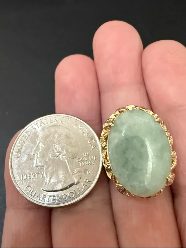 Vintage Gold-plated Jade Jadeite Stone Cabochon Cocktail Ring Size 6 - Image 4