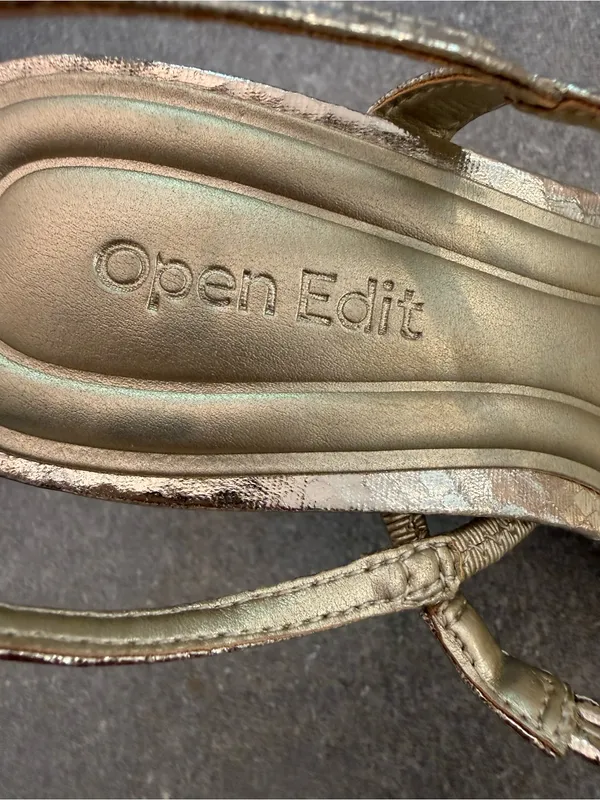 Open Edit Pia Slingback Sandal Gold Metallic Snake Print Block Heel Size 5.5 - Image 7