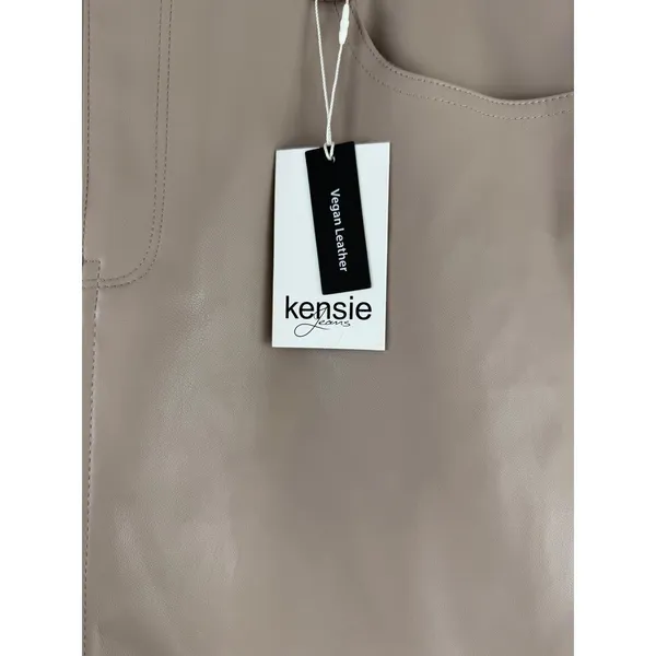 Kensie Jeans Taupe Beige Vegan Leather Mini‎ Skirt High Waist NWT 14 32 - Image 2
