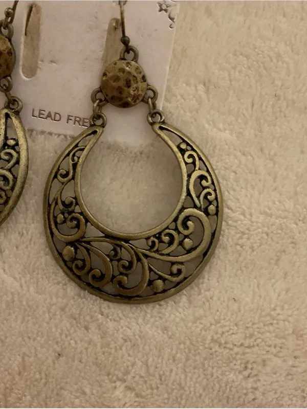 Filigree Scrolled Brass Hoop Drop Earrings - Women's Jewelry - Image 4