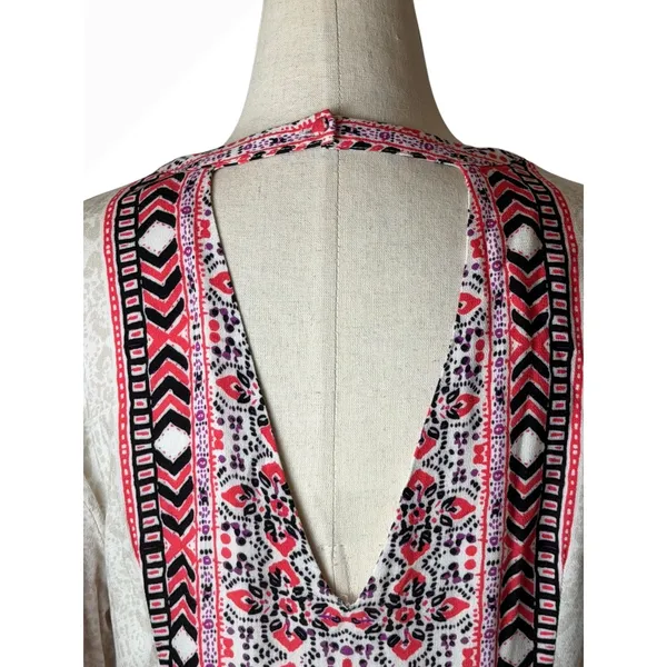 Free People Teagan Cut Out Mini Dress Women 6‎ Pink Geometric Boho Bell Sleeve - Image 6