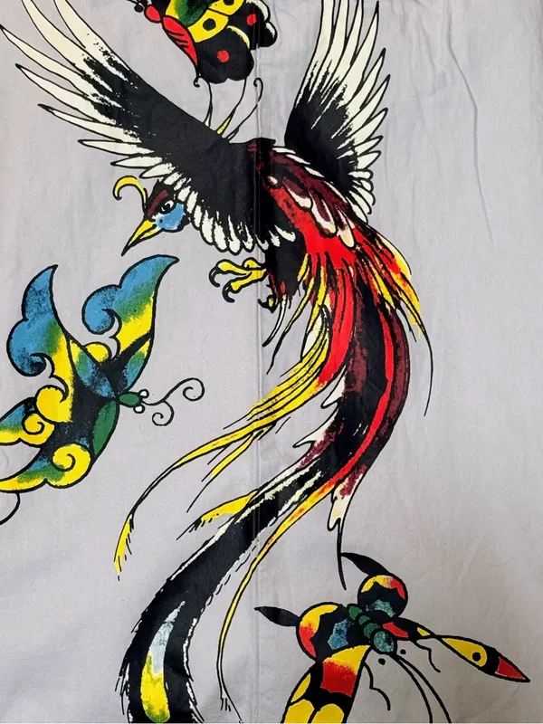 NWT Ed Hardy Drawstring Cargo Pants Grey Low Rise Butterflies Phoenix Graphic M - Image 12