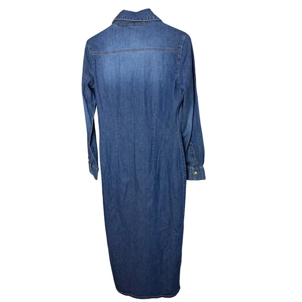 Moda International Denim Maxi Dress Womens Small Blue Button Front Long Sleeve - Image 6