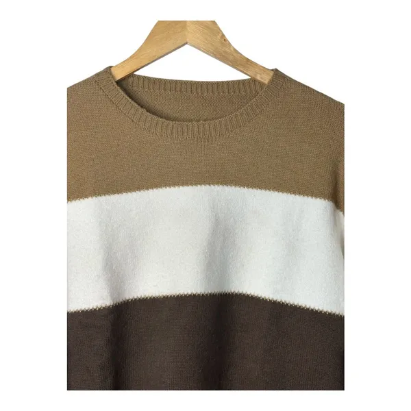Colorblock Striped Sweater Womens Small Multicolor Earth Tone Gold Trim‎ - Image 3