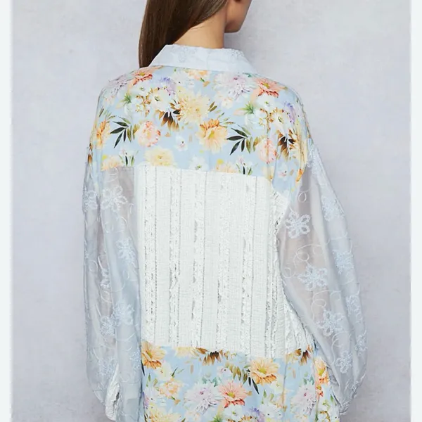 POL Mixed Media Patchwork Top in Cloud Blue - Image 2