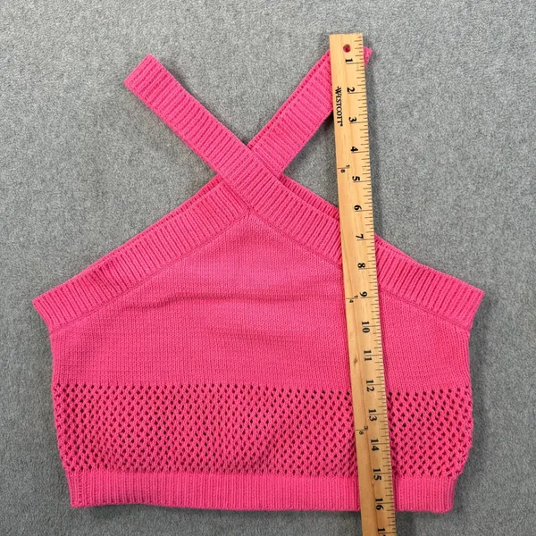 ZARA Women's Medium Pink Halter Crop Top Open Knit Criss Cross Sleeveless - Image 5