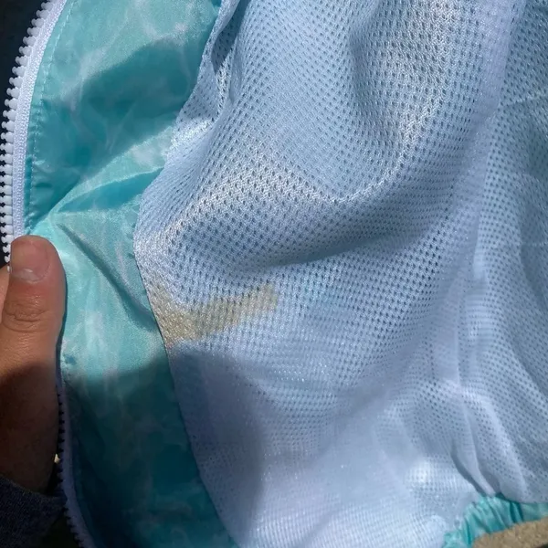 Aqua Water Ripple Print Hooded Windbreaker Jacket Womens S/M Lightweight Zip - Image 5