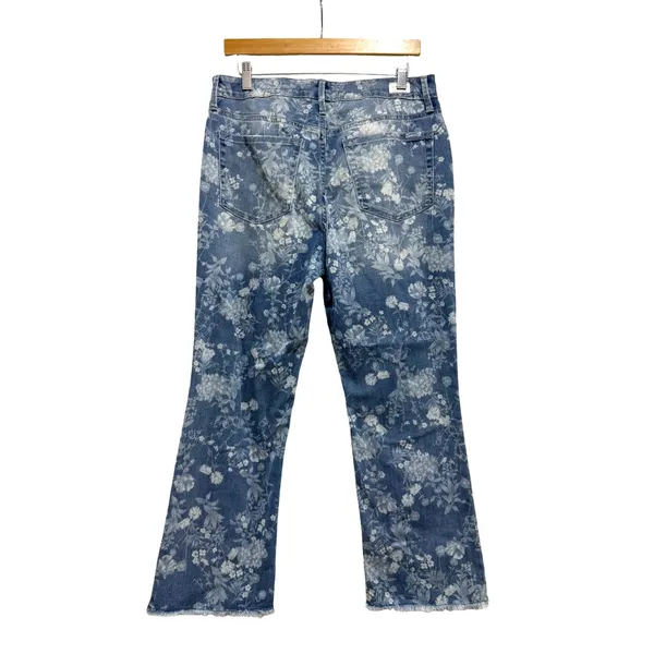 Seven7 Women Pathway Floral Kick Flare Jeans Blue White Raw Hem Size 8 Boho - Image 2