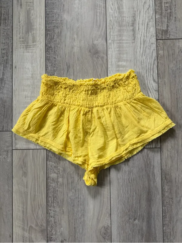Anthropologie Smocked Gauze Dainty Yellow 100% cotton Micro Lounge Shorts medium - Image 6